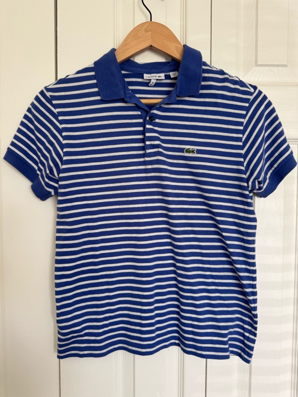 Lacoste Royal Blue & White Striped Polo Shirt size 14